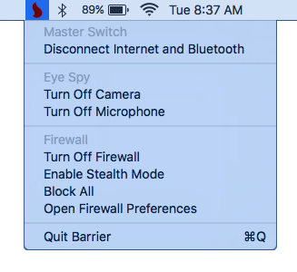 Mac Firewall app runs in your Status menu